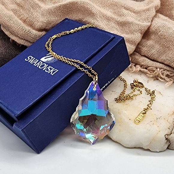 Swarovski Austrian Rainbow Large Crystal Pendant 14K White Gold Plated - Picture 1 of 10